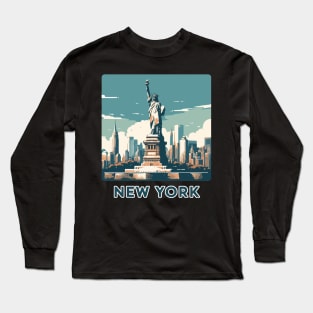 The Statue of liberty New York Abstract Cityscape Long Sleeve T-Shirt